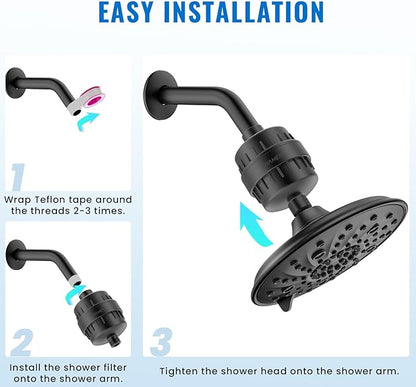Ryamen Heavy Duty Shower Filter, Shower Water Filter, 99% REMOVAL Shower Head Filter for Hard Water, Heavy Metals, Chlorine (2 Cartridges, Black)