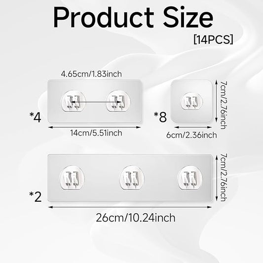 Shower Caddy Adhesive Replacement Hooks 14 Pack, Strong Transparent No Drilling Sticky Pads for Bathroom Shower Shelf Kitchen Rack Storage, Multi Size Adhesive Pads