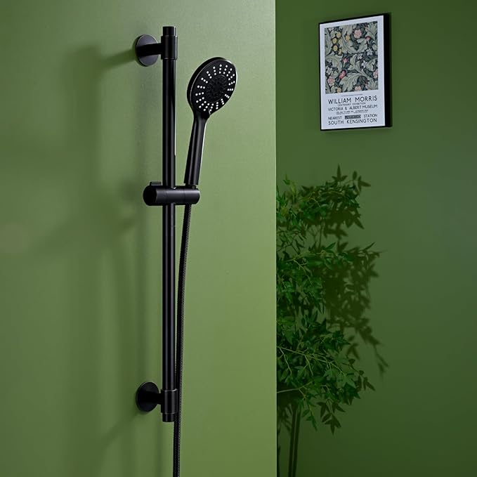 Adjustable Shower Slide Bar with 5-Function Handheld Shower Head, Stainless Steel Drill-free Mounted Slide Bar Combo with Extra Hose (Oil Rubbed Bronze)