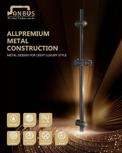 All Metal handheld shower head holder 30-Inch with Shower Slide Bar for Bathroom Wall Mount SUS 304 Stainless Steel Brushed Finish Matte Black