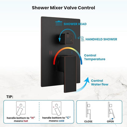 gotonovo Rainfall Bathroom Shower System Rain Shower Head and Handle Set Wall Mounted Shower Complete Combo Solid Brass Pressure Balancing Shower Mixer Valve 12 Inch Oil Rubbed Bronze