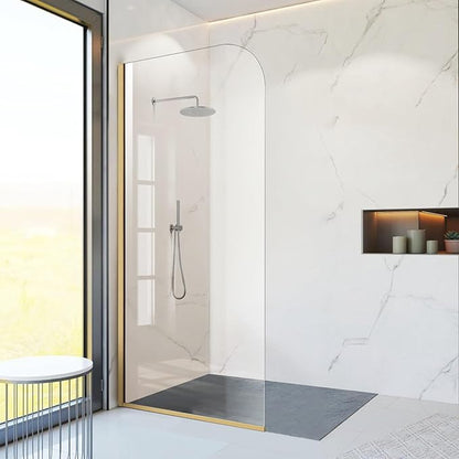 Glass Shower Panel, 32" W x 78" H Semi-Framed Fixed Shower Panel in Brushed Gold with 5/16"(8mm) Clear Tempered Glass Door, Simple Shower Door Panel for Bathroom