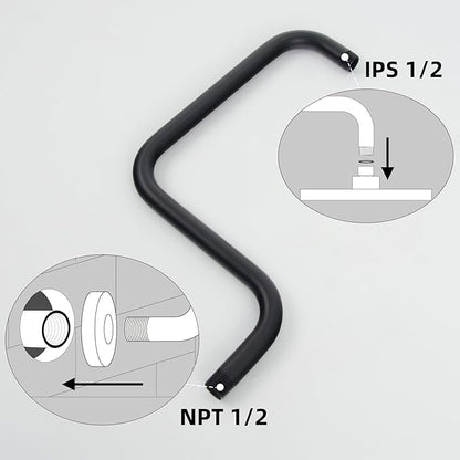 Shower Extension Arm, S shaped shower arm with Flange,Stainless Steel 13 Inch High Rise Shower Head Extender Arm,Matte Black,10Z3MK