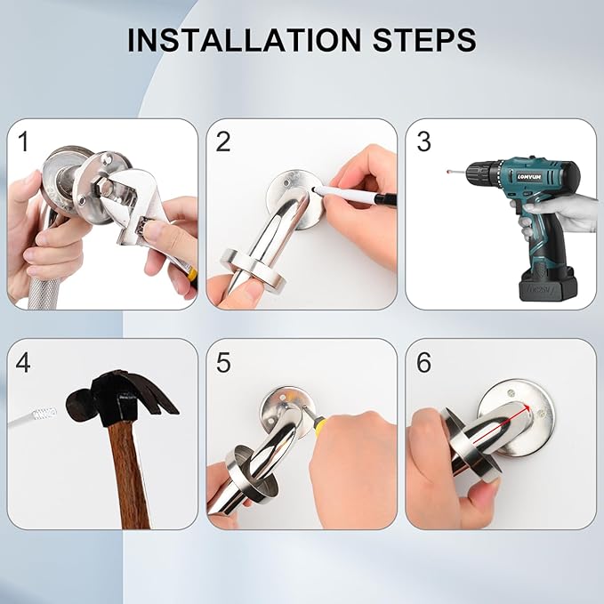 supregear Bathroom Grab Bar Rail, 304 Stainless Steel Non-Slip Bathroom Handle, Safety Handle, Indoor/Outdoor Auxiliary Handle for Kitchen Bedroom Bathtub, Shower and Steps, 10 inch