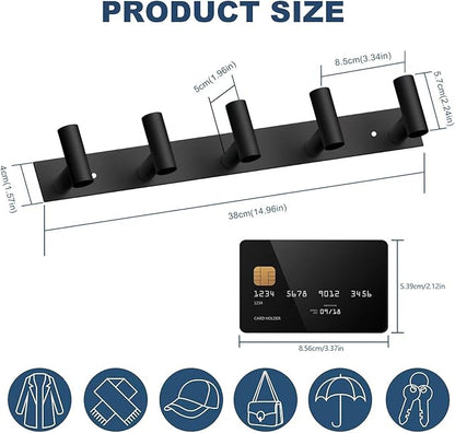 VAEHOLD Black Hat and Coat Wall Mount Rack 5 Hooks for Robes, Bags, Keys, and Towels Bathroom Towel Hanger Organizer (2 Pack)