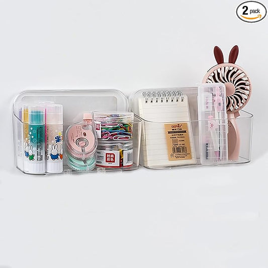 2pcs Adhesive Wall Mount Organizer Box,Acrylic Shelves for Wall,No Drilling Hang Walls,with Self Adhesive Tape,Automatic Draining for Bathroom, Kitchen, Living Room - Clear (Small)