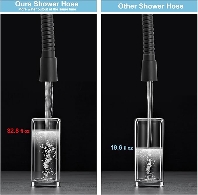 OFFO Shower Hose High Flow 0.43” Large Bore, 120 in Kink Free Stainless Steel Shower Head Hose Replacement G1/2”, Leak-proof Extra Long Flex Handheld for Pet Bathing Cleaning, Matte Black