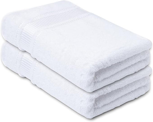 Melissa Linen, Bright White Bath Towels, Set of 2, 100% Turkish Cotton Bath Towels for Bathroom, Absorbent, Quick Dry, Durable and Soft Shower Towel, 28 in x 55 in, Spa and Hotel Quality