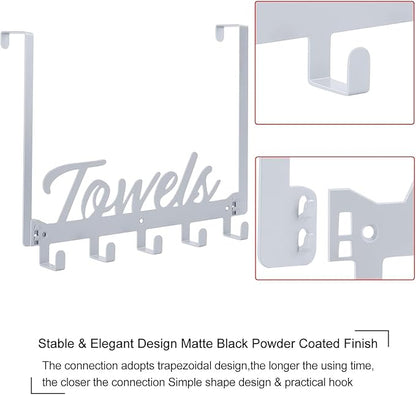 Over The Door Hooks, Towel Rack for Bathroom Towel Holder for Hanging Heavy Duty, Over Door Towel Hanger with 7 Coat Hooks for Bedroom Bathroom Kitchen Towels, Silver