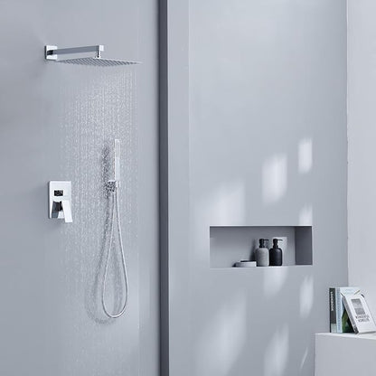 Iriber Chrome Shower System 10 Inch High Pressure Rainfall Shower Head and Shower Faucet Combo Set