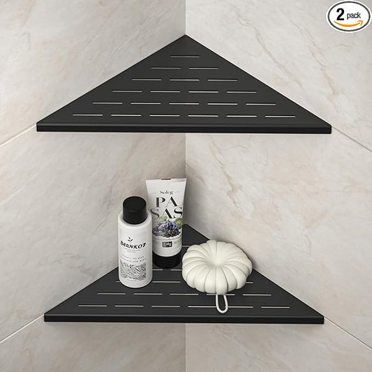 Corner Shower Shelf, 12" Matte Black 304 Stainless Steel Slot Design Recessed Corner Shelves 2 Pack Bathroom Grout in Shelf for Tiled Wall, Large Size