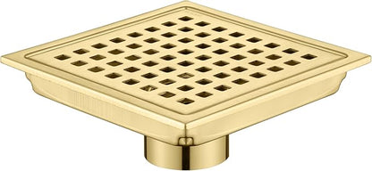 6 Inch Square Shower Floor Drain, Brushed Nickel High Flow Shower Drain Kit with Flange with Hair Filter, Removable Grate Cover, Stainless Steel, Abs Fixing Tray, CUPC Certified (Brushed Gold)