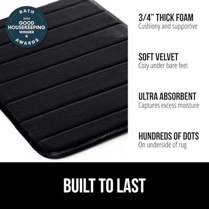 GORILLA GRIP Memory Foam Bath Mat, Soft Absorbent US Designed Bathroom Rug, Gripping Dots Machine Washable Bathmat, Cushioned Floor Mats, Shower Sink Rugs Room Décor Accessories, 42x24 Black