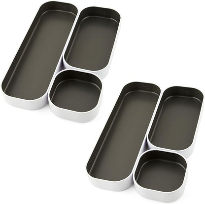 Three by Three Seattle 6 Piece Metal Stacking Bins + Drawer Organizers Set: Elevate Your Desk Organization with Playful Stackable Metal Organizers: Fun, Functional, and Stylish (Gray)