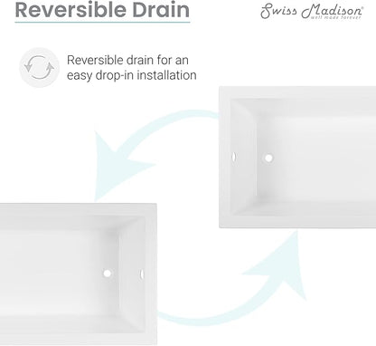 Swiss Madison Voltaire 60" x 30" Reversible Drain Drop-In Bathtub