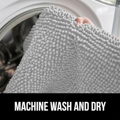 GORILLA GRIP Plush Absorbent Shaggy Chenille Bath Rug Mat for Square Toilet Base with Rubber Backing, Machine Washable Rugs, Soft Microfiber Contour Mats for Toilets, Bathroom Decor, Lt Gray