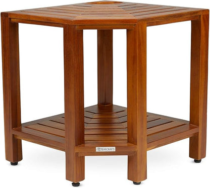 TeakCraft Teak Corner Shower Bench with Basket 17.5 Inch, Fully Assembled. The TeakRa