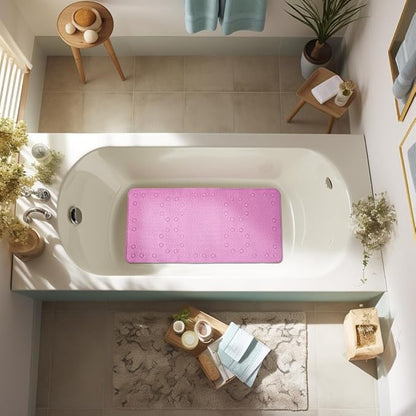 Bathtub Mat Non Slip 36” X 17” Pink Shower Mat Soft Foam Bath Mats for Bathroom Tub, Bathtub Mat with Drain Holes, Suction Cups, Shower Mat Non Slip