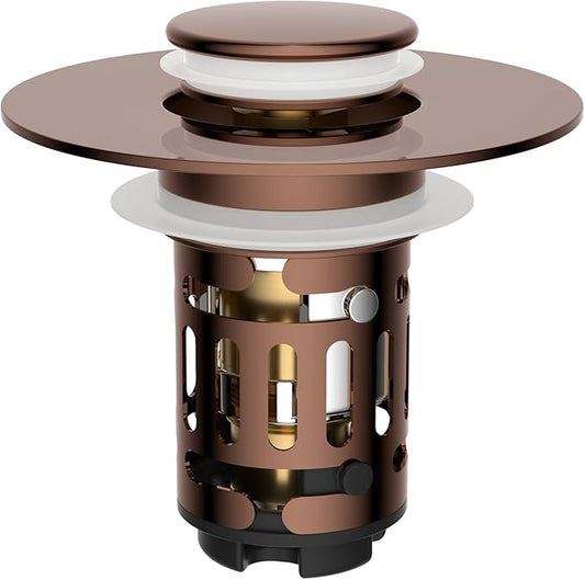 Hibbent Upgraded 3 in 1 Bathroom Sink Drain Strainer, Universal Pop Up Stopper with Removable Stainless Steel Filter Basket Hair Catcher, Sink Plug for 1.1''~2.36'' Basin, Brass Bullet Core, Rose Gold