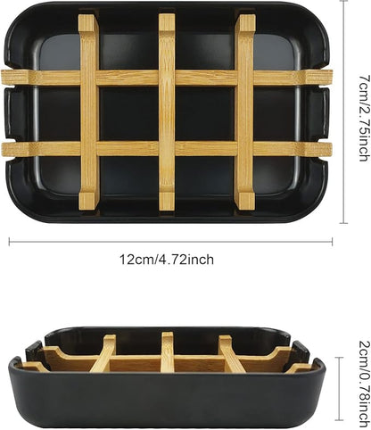 2 Pack Bamboo Soap Dish, Self-Draining Soap Box, Wooden Bamboo Bar Soap Holder for Shower, Bathroom, Kitchen, Bathtub, Bar Sink (White and Black)