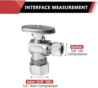 5-Pack EFIELD Angle Stop Valve 1/2" Nominal (5/8" OD) Compression x 3/8" OD, 1/4-Turn,(VALVE116-5PCS)