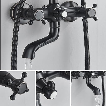 NeierThodore Oil Rubbed Bronze Shower Faucet Set Complete Shower System 8 Rain Shower 2 Cross Knobs Wall Mounted Mixer Bathroom Shower Tub Tap Bathroom Fixtures Wall Mount