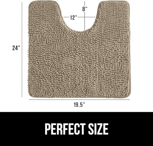 GORILLA GRIP Plush Absorbent Shaggy Chenille Bath Rug Mat for Oval Toilet Base with Rubber Backing, Machine Washable Rugs, Soft Microfiber Contour Mats for Toilets, Bathroom Decor, Gray Beige