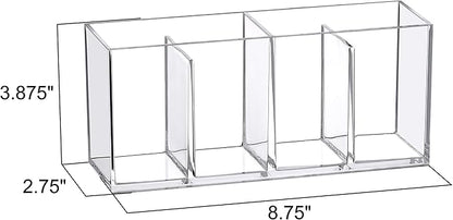 Amazing Abby - Glamour - Acrylic 4-Compartment Makeup Organizer, Transparent Plastic Makeup Brush Holder, Perfect Bathroom Vanity Storage Solution for Makeup Brushes, Eyebrow Pencils, and More
