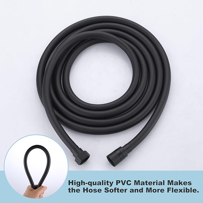 Aleasha Extra Long PVC Shower Hose Replacement for Bathing, Toilet Cleaning, Dogs - Matte Black 140 Inch Long Hose