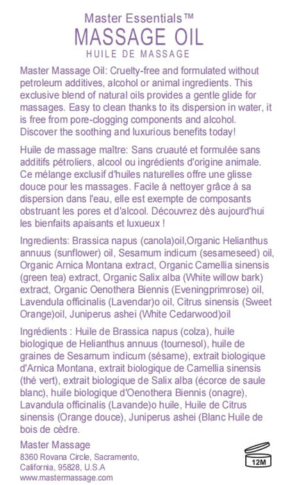 Master Massage Organic Massage Oil - 8 fl oz, Soothing Sense, Water-Soluble, Skin-Nourishing Formula for Relaxation, Ideal for Massage Therapy and Home Use, Pack of 4
