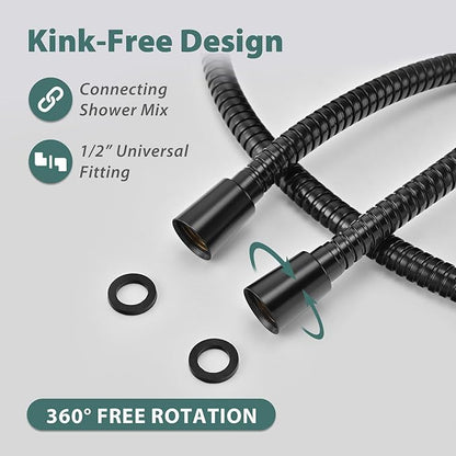 Shower Hose Replacement For Cleaning 304 Stainless Steel Shower Head Hoses 59 Inches High Pressure Bidet Hose Flexible Rose Gold Extension Showerhead Hoses Extra Long (Black, 48 In)