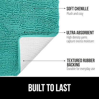GORILLA GRIP Bath Rug Mat, Soft Absorbent Chenille, Quick Dry Microfiber Mats, Rubber Backing Washable Shower Floor Rugs, Bathmat Runner, US Designed Bathroom Home Decor Accessories 24x17, Turquoise
