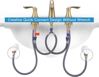 Bathroom Sink Faucet, Dual Handle Widespread Bathroom Faucet 3-Hole Design with Brushed Gold Finish, Includes Pop-Up Drain and cUPC Certified Lead-Free Hoses (Brushed Gold)