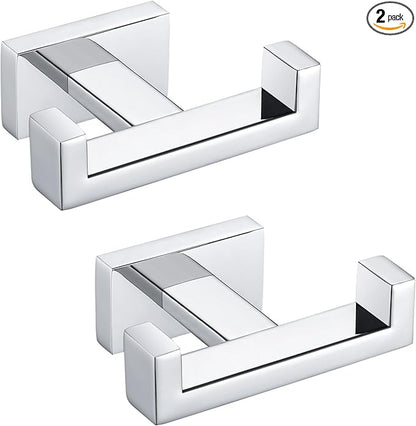 Angle Simple Double Towel Hooks, SUS 304 Stainless Steel Robe Coat Wall Hooks for Bathroom, Polished Chrome, 2 Pack