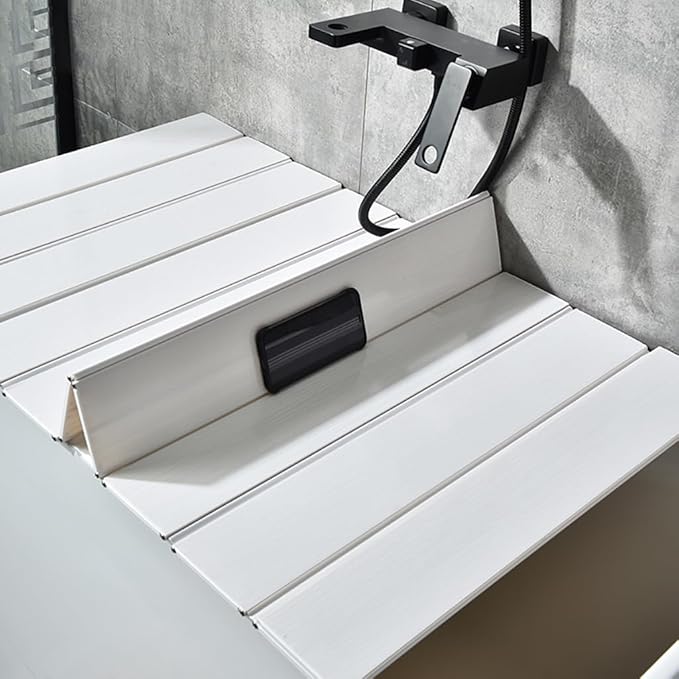 Adjustable Foldable Dust-Proof Bathtub Cover White,Waterproof Shutter Bathtub Tray & Laptop Desk 2 in 1 Fits Most Tubs,Modern Bath Tub Racks for Home (0.7Mx1.8M（2.3FTx5.9FT）, 0.47in Thick)