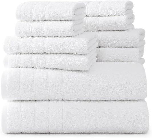 Casa Platino 100% Cotton Luxury Bathroom Towel Set - 8 Pcs - Super Soft, Fluffy & Highly Absorbent - 2 Large Bath Towels, 4 Washcloths, 2 Hand Towels - Complete Family Pack - White Bath Towel Set