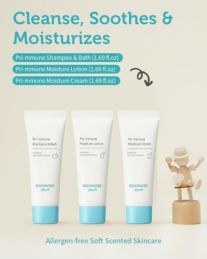 GOONGBE Baby Skincare Travel Set - Korean Baby Skincare & Bath Time Essentials - Shampoo & Bath, Moisutre Lotion, Cream - Hydrating & Nourishing, 3 Items