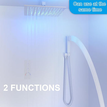 HOMEDEC Brushed Nickel 2 Way Shower Diverter Valve, Brass Dual Functions Thermostatic Shower Mixing Valve Kit 3 Handle Flow Control Valve, 3/4 Inch Inlet, Can Run Simultaneously