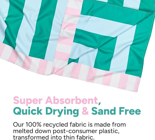 Dock & Bay Beach Towel - Quick Dry, Sand Free - Compact, Lightweight - 100% Recycled - Includes Bag - Pastel Pier - Extra Large (200x90cm, 78x35)