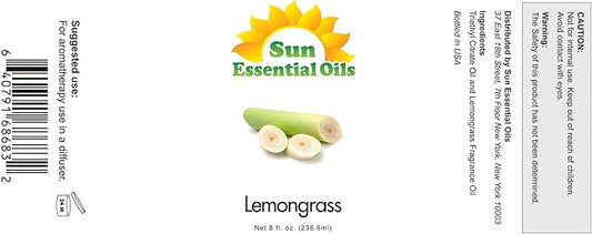 Sun Essential Oils - Lemongrass Essential Oil 8 oz with Dropper for Diffuser, Hair & Skincare, Aromatherapy Massage, Humidifier, Candle, Soap & Lotion Making at Home