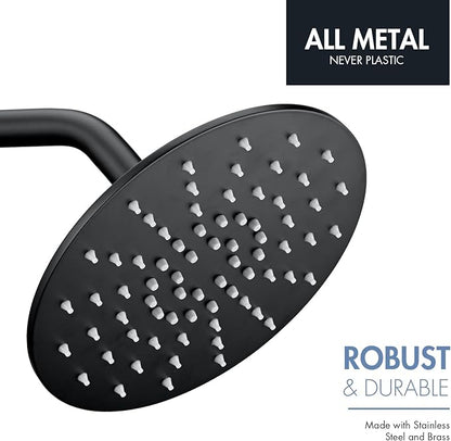 Rainfall Shower Head, MEDIOMI Rain Shower Head Set - Ultra-Thin Design High Flow Stainless Steel Large Round Rain Shower Heads with Shower Arm and Flange (8-Inch, Matte Black)