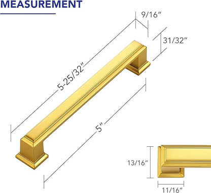 Ravinte Hardware 10 Pack Brushed Brass Cabinet Pulls, 5 Inch (128mm) Hole Center Zinc Alloy Drawer Handles for Kitchen Cabinets, Cupboards, Dressers, Square Solid Metal Hardware