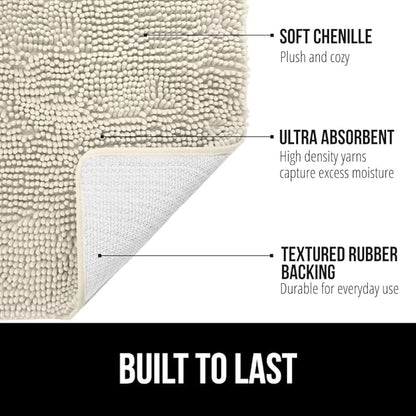 GORILLA GRIP Bath Rug Mat 60x24, Thick Absorbent Chenille, Quick Dry Microfiber Mats, Rubber Backing Washable Shower Floor Rugs, Bathmat Runner, US Designed Bathroom Home Decor Accessories Dusty Cloud