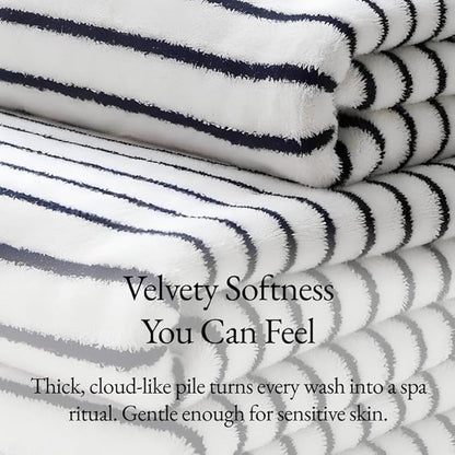 Italic Ultraplush 100% Australian Cotton Towels - Set of 2 Luxury Bath Towels, Quick Dry & Absorbent, Heavy Duty Large Bath Towels, 800GSM Resort Grade Striped (White & Blue)