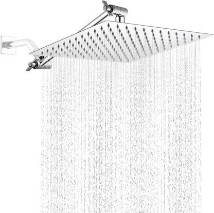 POP SANITARYWARE 12 Inch Shower Head with Adjustable Extension Arm, Stainless Steel Rainfall Showerhead with Shower Arm Extender, Waterfall fixed Showerheads, Chrome