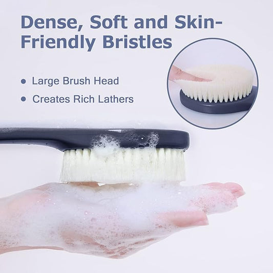Body Back Scrubber – 17'' Long Handle Shower Brush, Durable Exfoliator for Dry & Wet Use, Deep Cleansing & Gentle Exfoliation for Smooth Skin – for Men, Women & Elderly (Navy Blue)