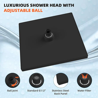 Hibbent Thickness Metal Rain Shower Head, 12 Inch High Pressure Shower Heads, Large Bathroom Rainfall Shower Head with Adjustable Brass Ball Joint, Waterfall Full Body Coverage, Oil Rubbed Bronze