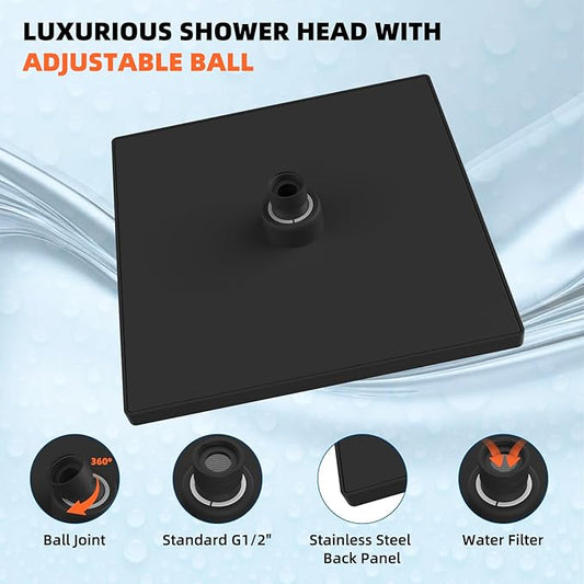 Hibbent Thickness Metal Rain Shower Head, 12 Inch High Pressure Shower Heads, Large Bathroom Rainfall Shower Head with Adjustable Brass Ball Joint, Waterfall Full Body Coverage, Oil Rubbed Bronze