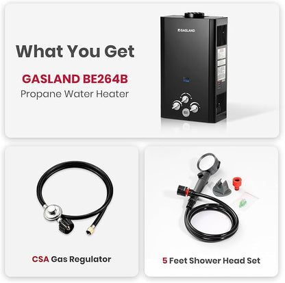 GASLAND 2.64GPM Propane Tankless Water Heater Outdoor 10L - Portable Camping Hot Water Heater, Overheating Protection, Easy to Install - Use for RV, Cabin, Barn, Camping, Boat (Black)
