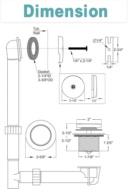 BESTILL Tip-Toe Bathtub Drain Bath Tub Trim Set Conversion Kit with Overflow Faceplate, Brushed Gold